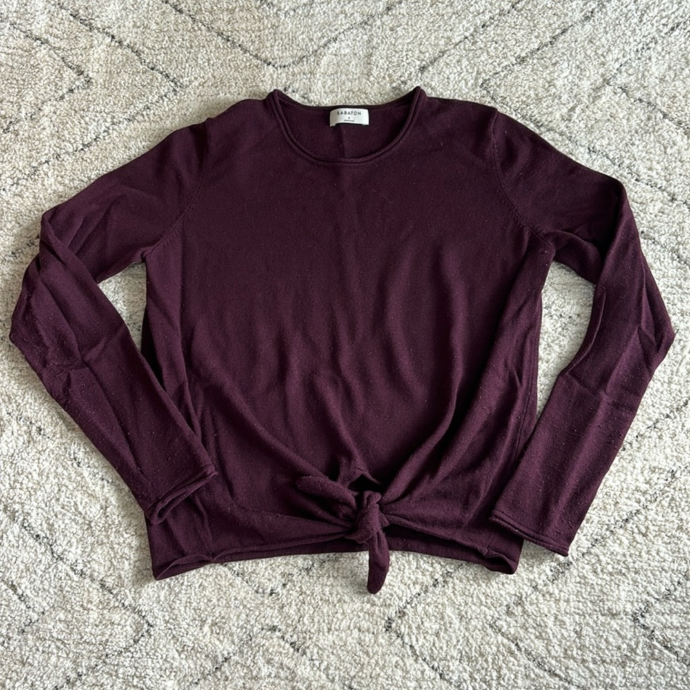 Aritzia Babaton Front Tie Plum Purple Sweater Small
